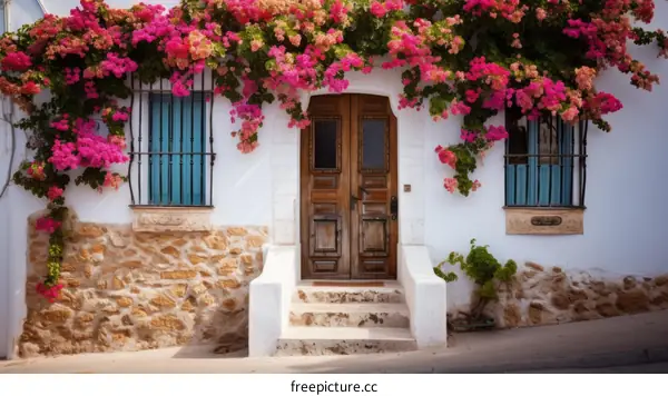 Pink flowers over the door