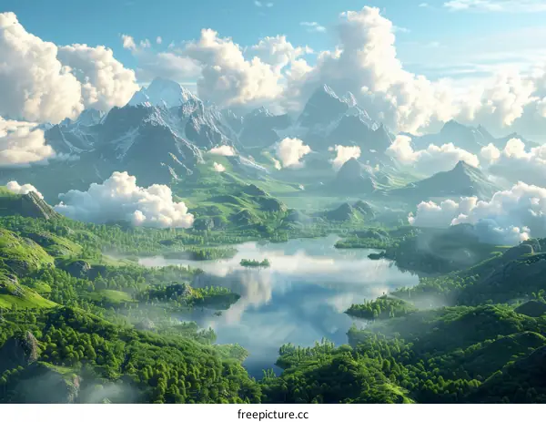 Mesmerizing Fantasy Landscape with Mountains and Lakes