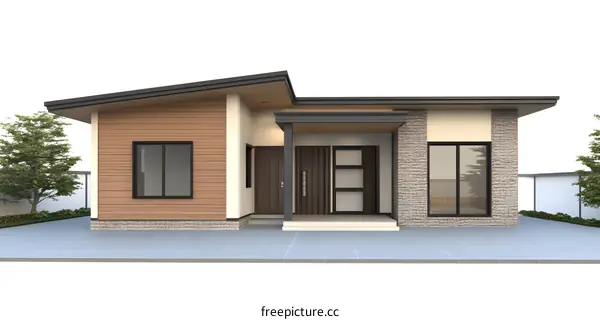 Modern House Design With Wooden Siding And Stone Accent Wall