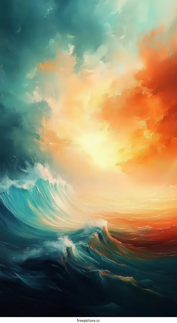 Abstract Colorful Ocean Waves Painting