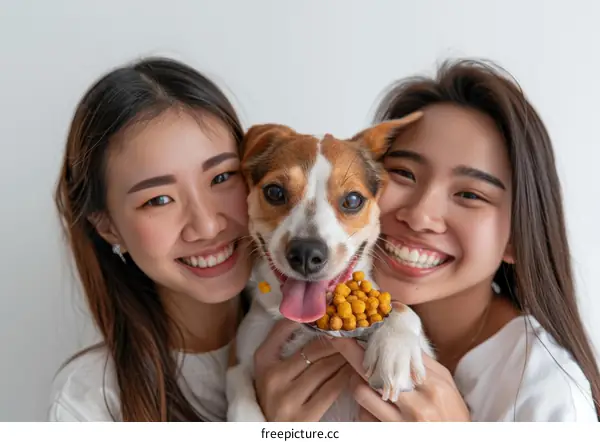 Two Asian women with a dog