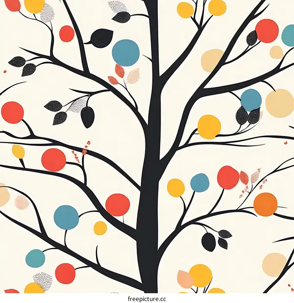 Abstract Tree Illustration with Colorful Circles