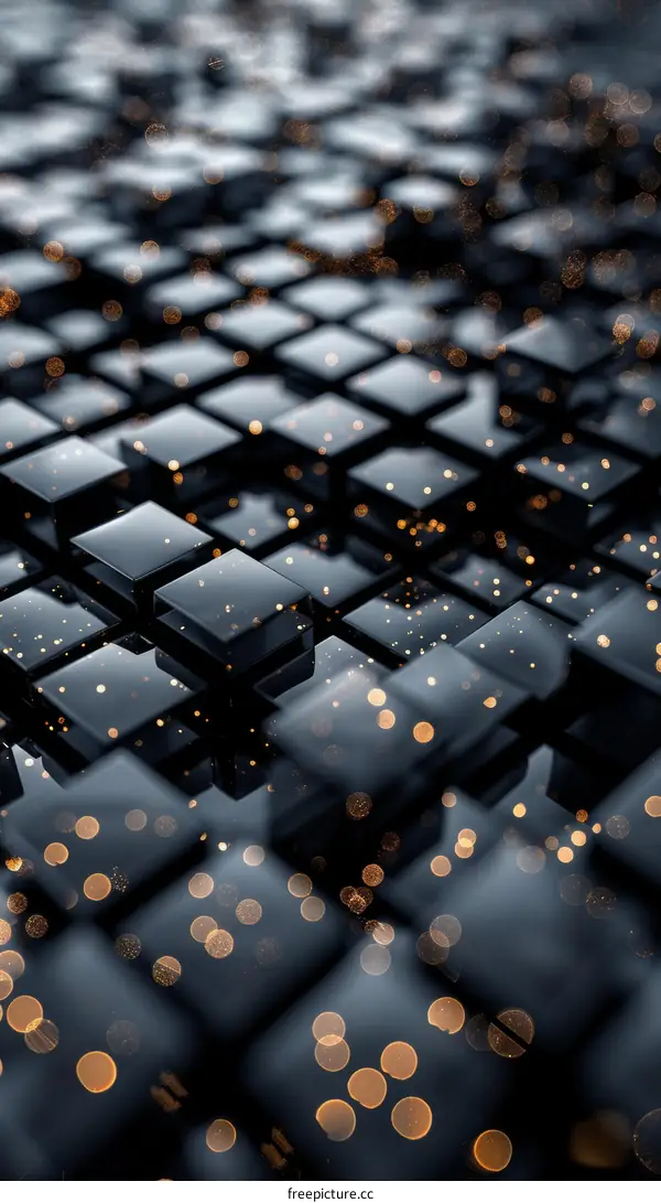 Abstract 3D Rendering of Cubes and Spheres in Black and Gold