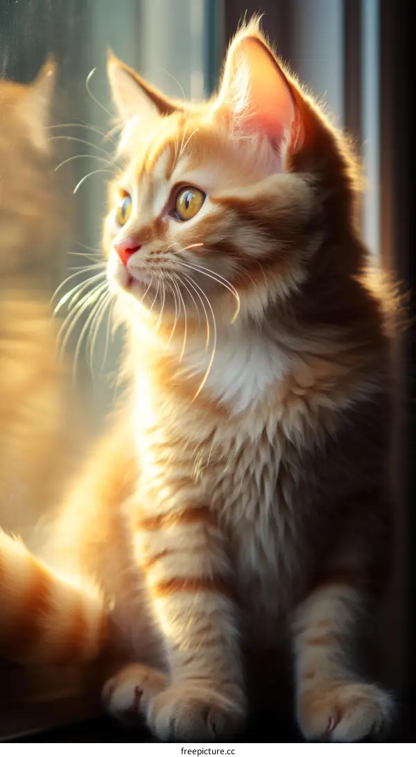 Ginger Cat Sitting on Windowsill Looking Out