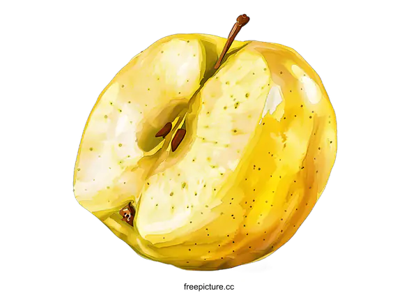 [Transparent Background PNG]Watercolor Illustration of a Yellow Apple