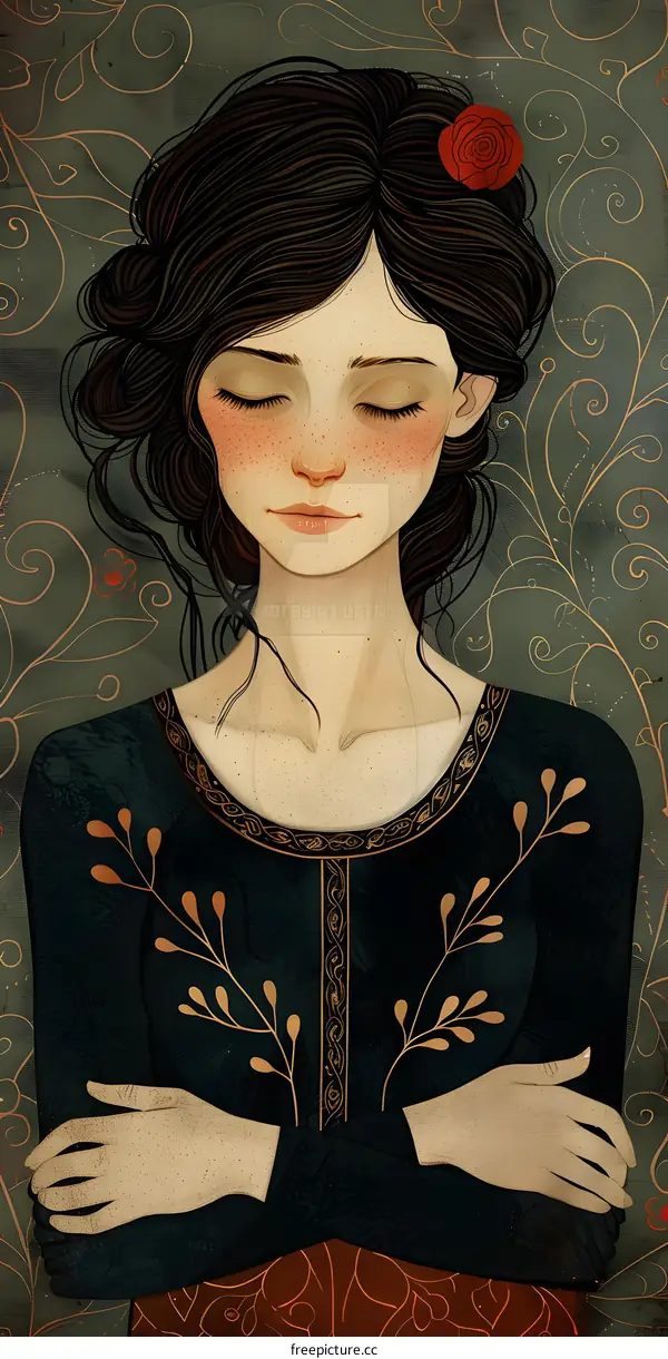 portrait of a young woman with red flower in her hair