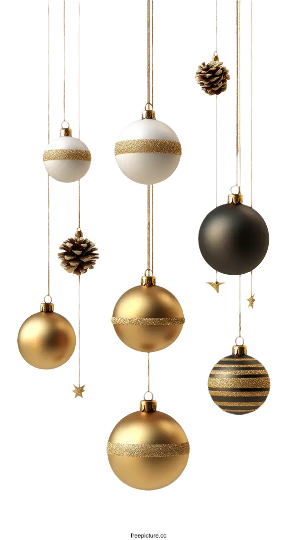 [Transparent Background PNG]Christmas Ornament Balls in Gold and Black Colors