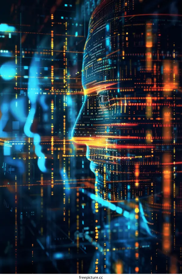 Blue and orange illustration of two AI profiles facing each other