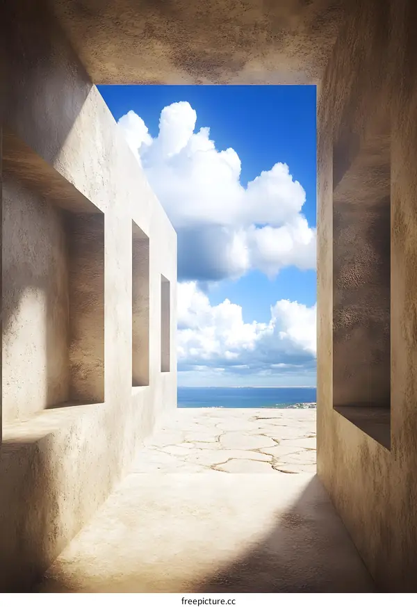 Modern Building Exterior With Sea View And Sky
