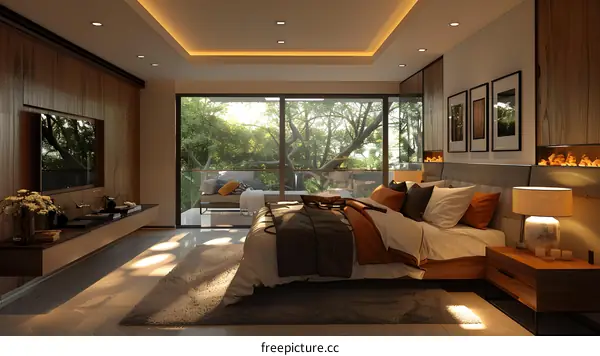 Modern Minimalist Bedroom with Balcony View