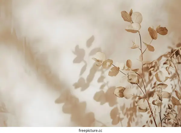 Dried Eucalyptus Branch and Shadow on White Background