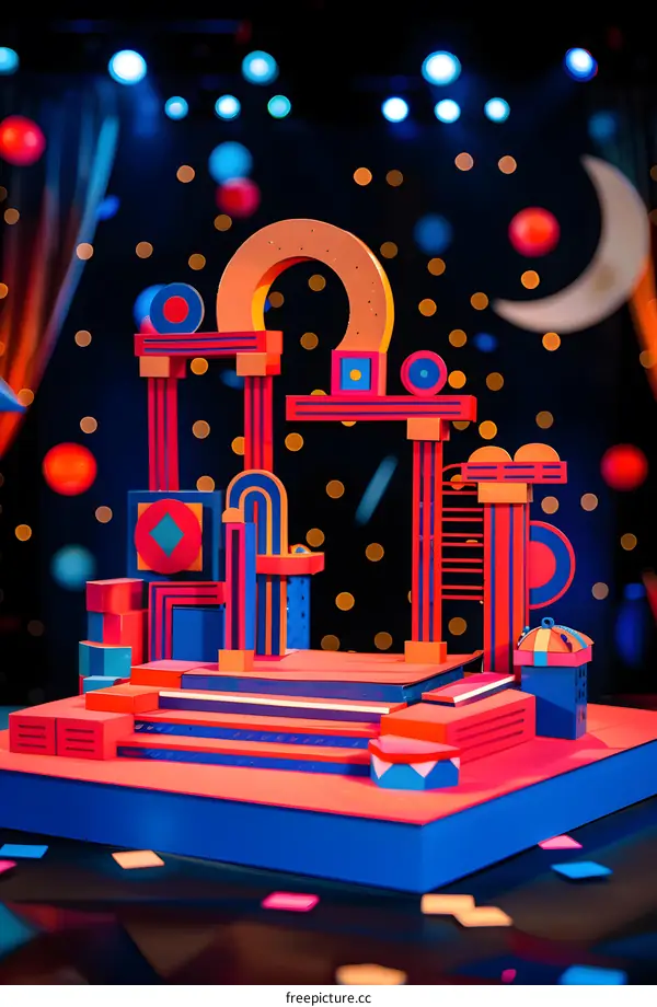 Abstract Art Installation with Geometric Shapes and Colorful Paper