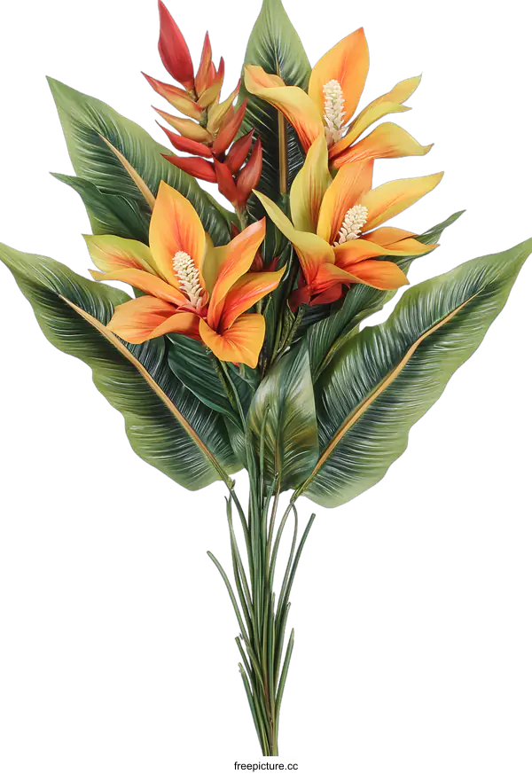 [Transparent Background PNG]Orange and Red Tropical Flowers Bouquet