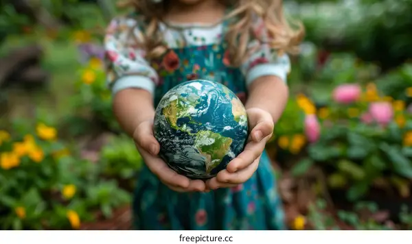 Little girl holding a globe in her hands