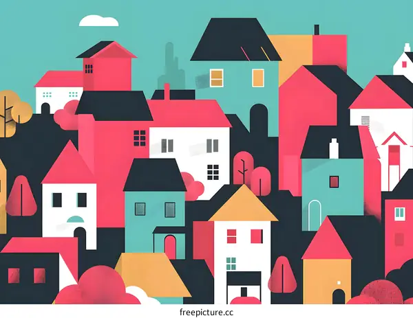 Abstract Colorful Illustration of Houses and Buildings