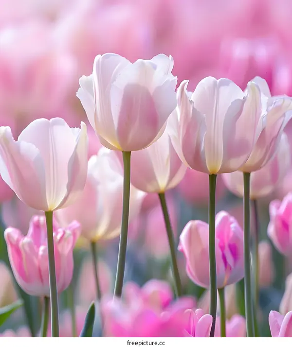 Pink Tulips in Bloom Close Up