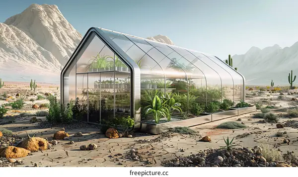 Greenhouse in Arid Desert Landscape