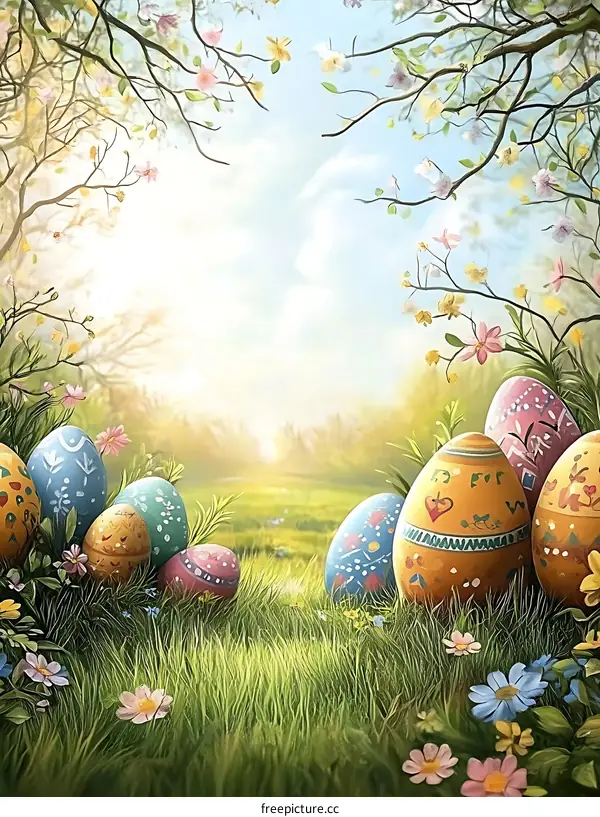 Springtime Easter Egg Meadow Illustration