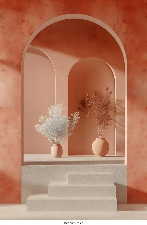 Minimalist Interior Design With Archway And Steps