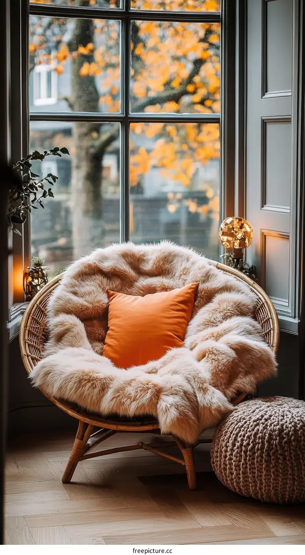 Cozy Autumn Window Seat with Warm Lighting