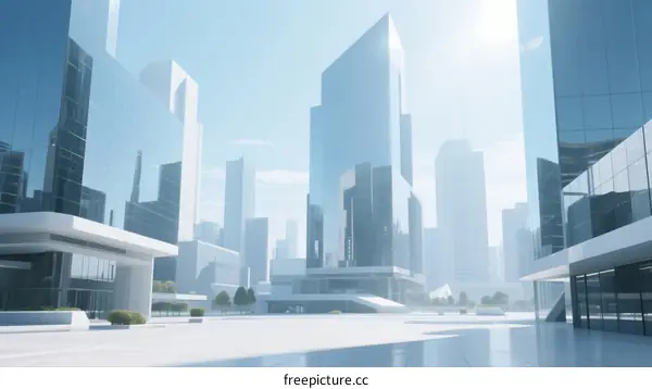 Modern Urban Skyscrapers with Glass Facades in Clear Sky