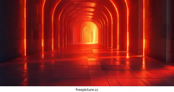 Futuristic Sci-Fi Glowing Red Minimalist Corridor