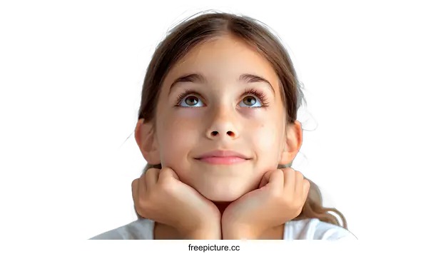 [Transparent Background PNG]Portrait of a Young Girl Looking Up with a Dreamy Expression
