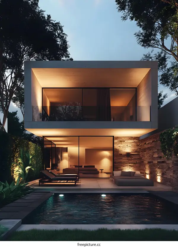 Modern Minimalist House with Swimming Pool and Patio