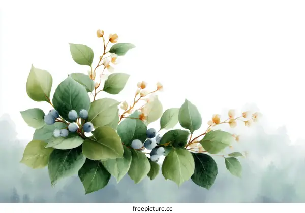 Watercolor Floral Arrangement with Berries and Leaves