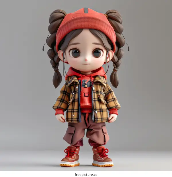 Cute Cartoon Girl 3D Render Illustration