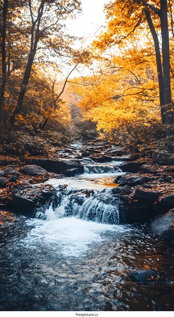 Waterfall Stream in Autumn Forest