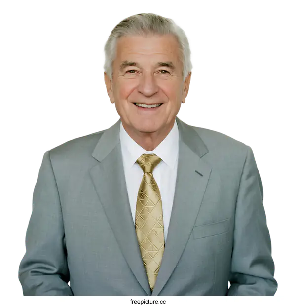 [Transparent Background PNG]Elderly man in formal suit smiling and looking ahead