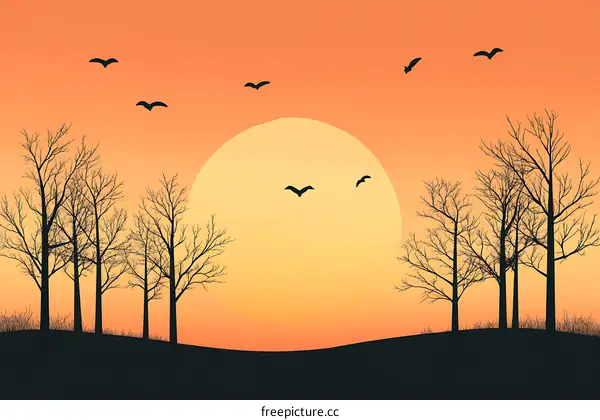 Silhouette of Trees with a Setting Sun