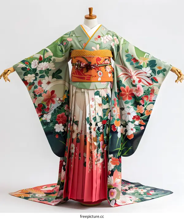 A woman wearing a kimono with a floral pattern