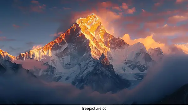 Mount Everest in the Himalayas at sunrise