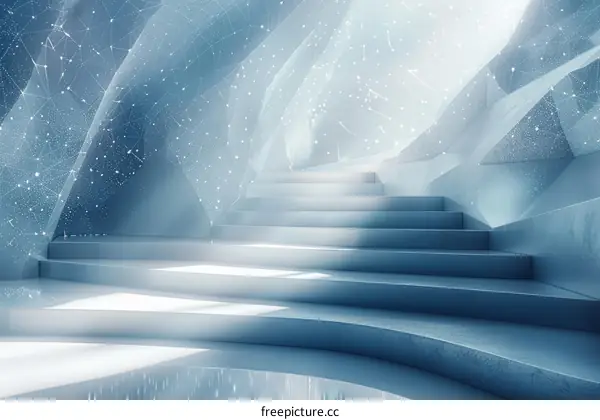 Blue podium stage with stairs and starry night sky background