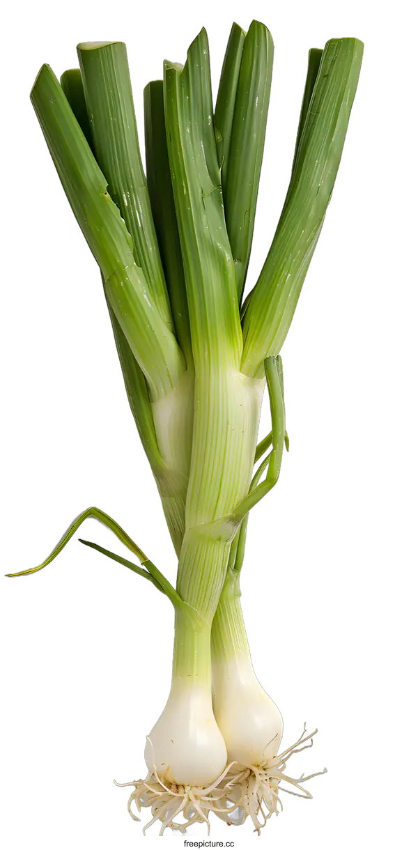 [Transparent Background PNG]Fresh Green Onions with Roots on White Background