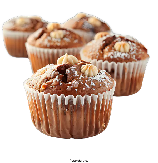 [Transparent Background PNG]Close-up of chocolate cupcakes with white icing