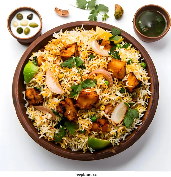 Chicken biryani served in a bowl