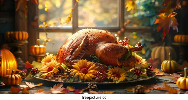 Thanksgiving Feast: Roasted Turkey and Autumn Leaves