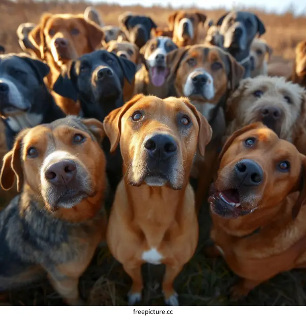 A Group of Adorable Dogs Looking Up