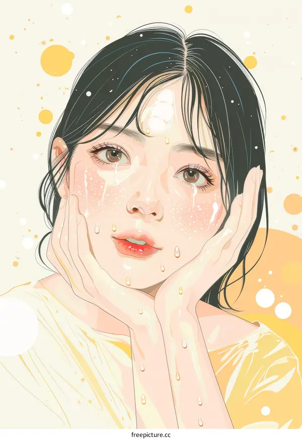 A girl with wet face and black hair