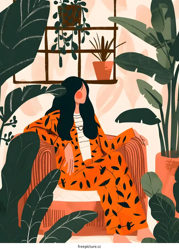 Woman Sitting in Chair Surrounded by Plants