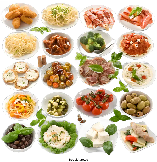 [Transparent Background PNG]Italian Food Platter with Fresh Ingredients and Appetizers