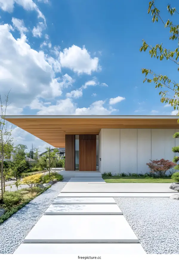 Modern Minimalist Concrete House Entrance With Stone Path
