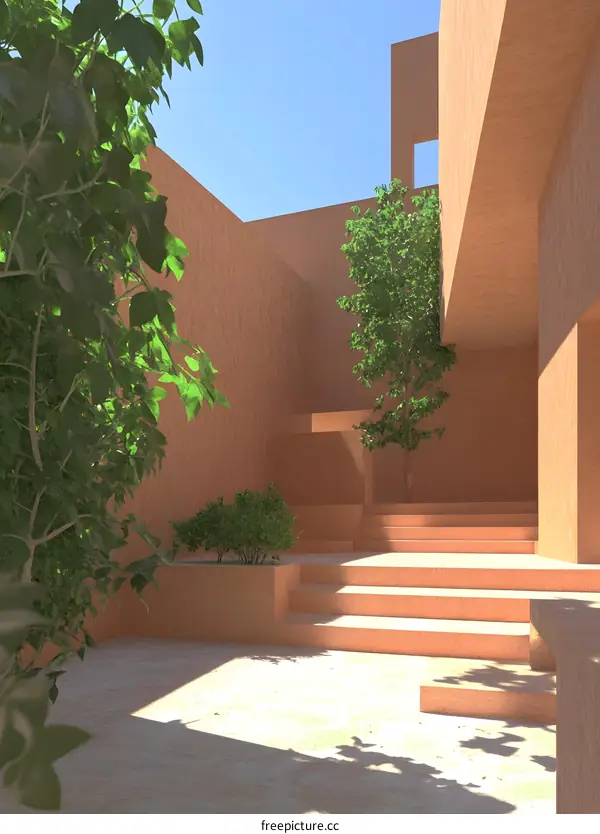 Modern Minimalist Architecture Courtyard with Greenery