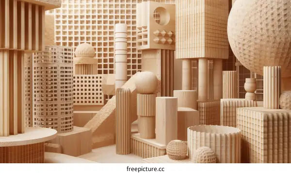 3D illustration of a city made of wood