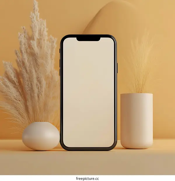 Blank Screen Smartphone Mockup with Dried Flowers