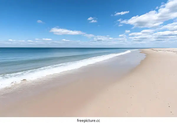 Beautiful Sandy Beach With Blue Sky and White Clouds