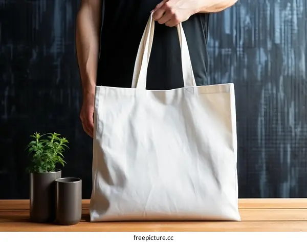 man holding an eco tote bag in his hand